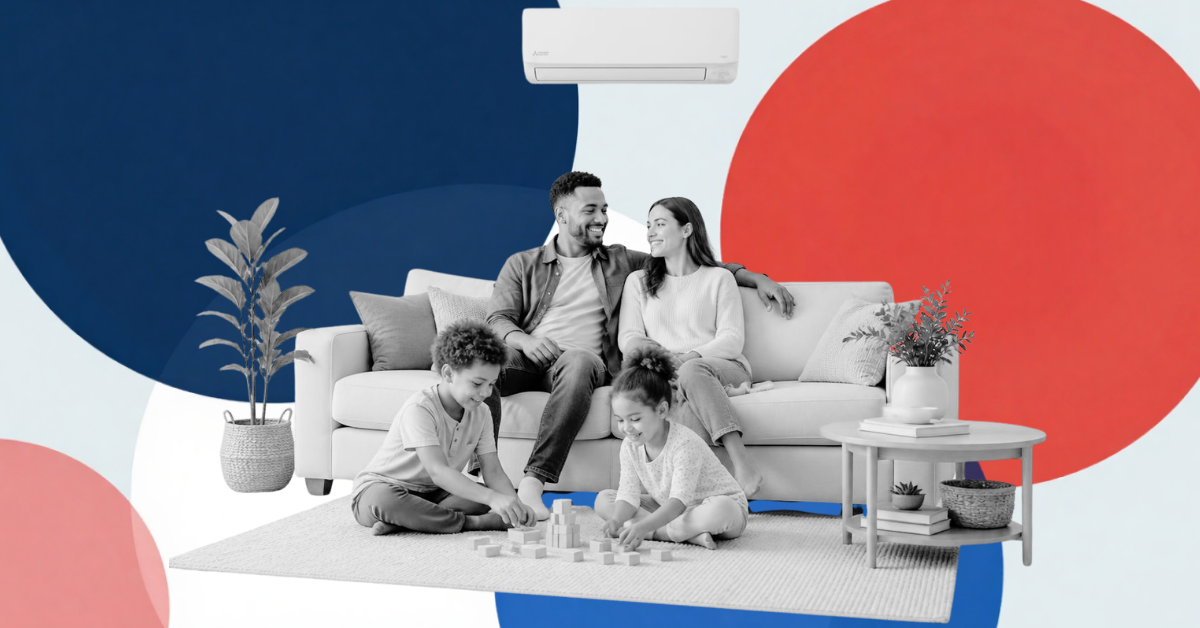 Family in air conditioned living room