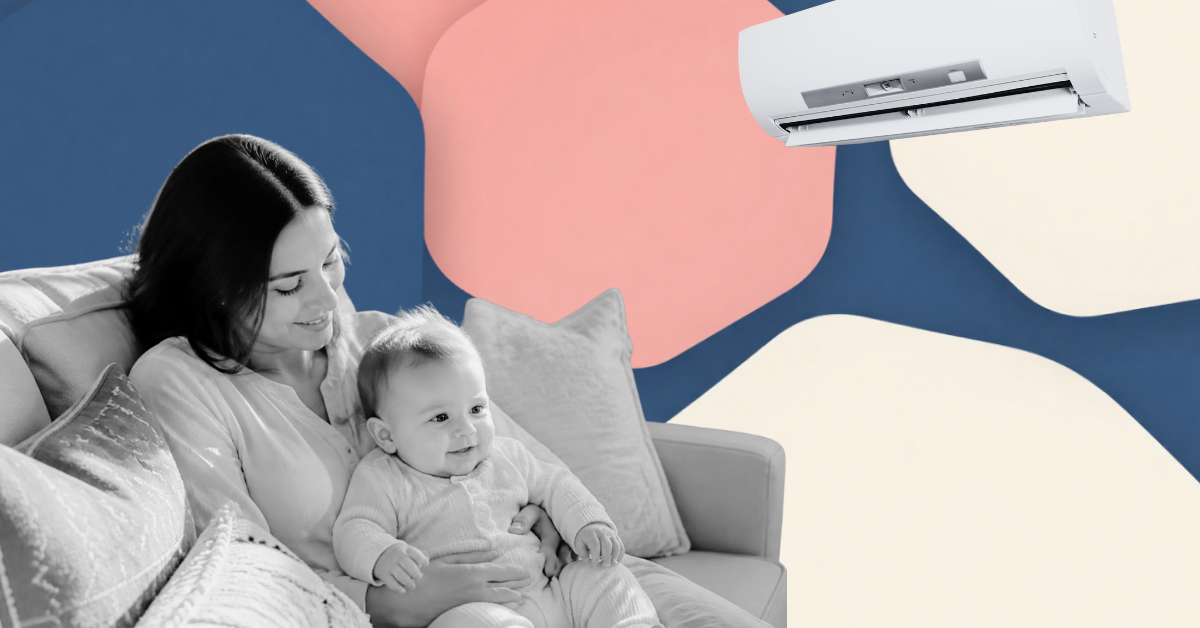 Mother and baby in air conditioning