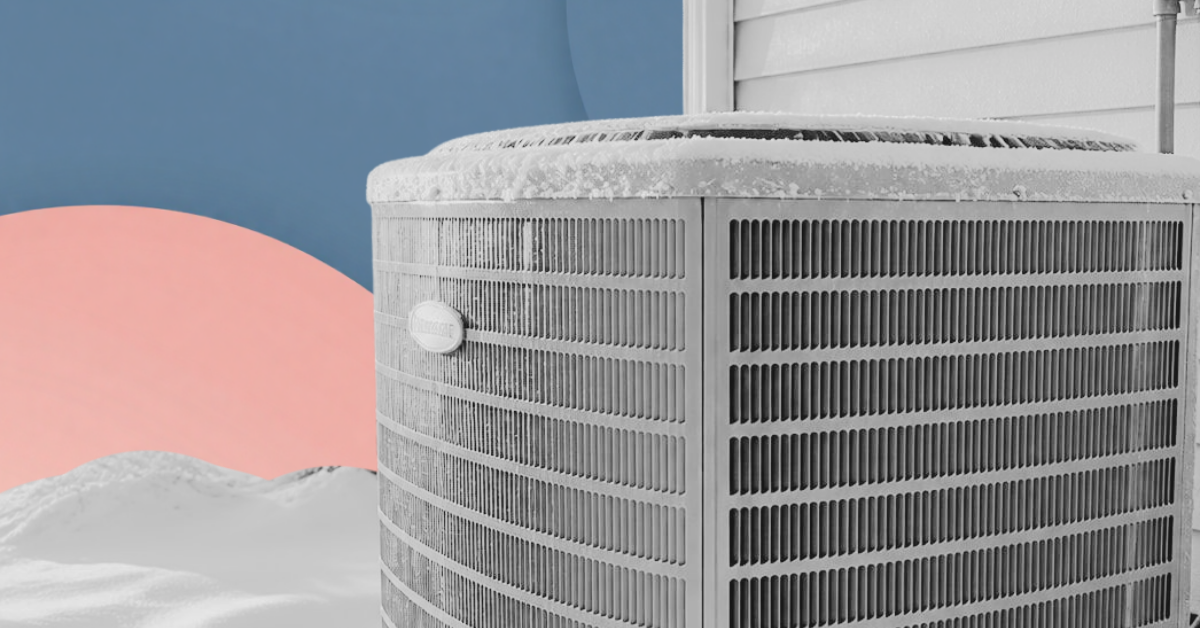 An HVAC unit covered in ice