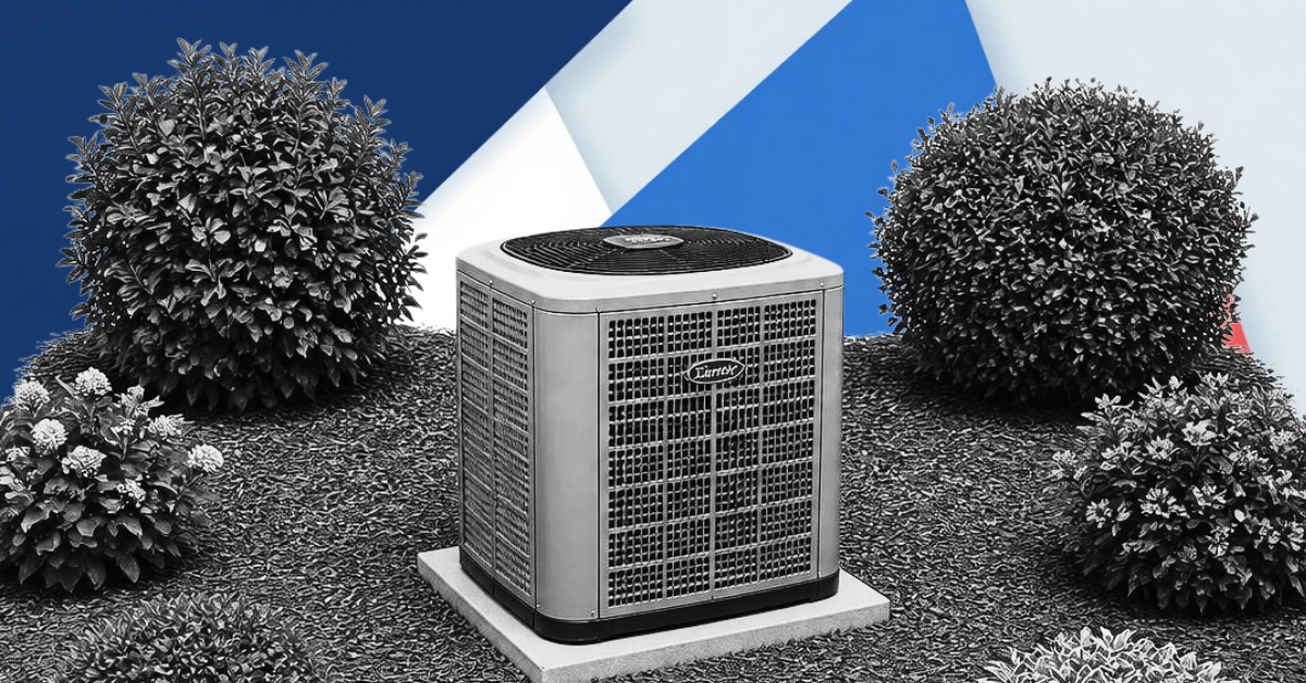 illustration showing landscaping around an HVAC unit
